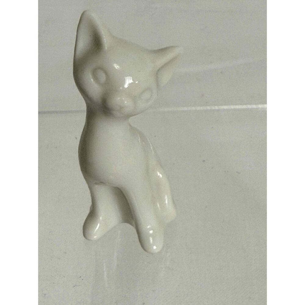 Porcelain White Cat Figurine Collectible Japan Miniature Shadowbox